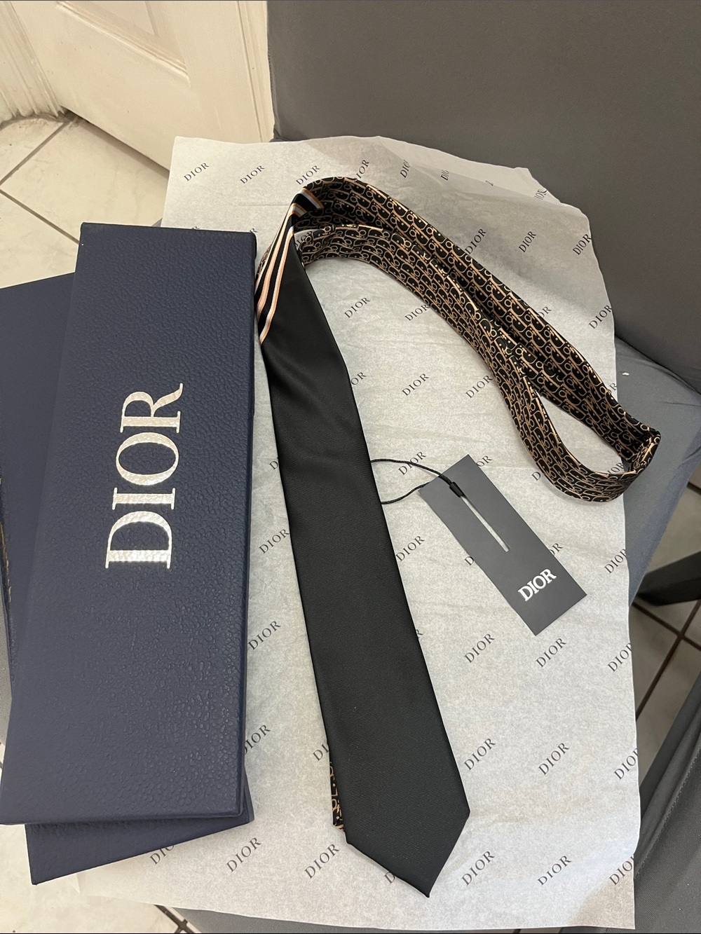 Dior Black Front with Brown Monogram Silk Tie